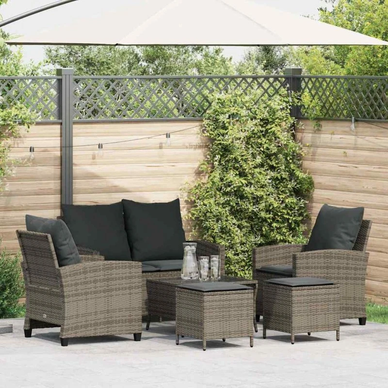 vidaXL 6-delssofasæt med hynder i polyrattan grå