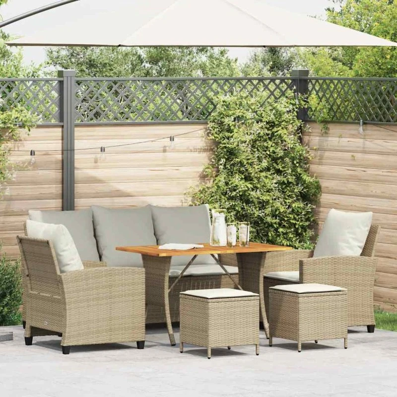 vidaXL 6-delsofasæt med hynder polyrattan beige