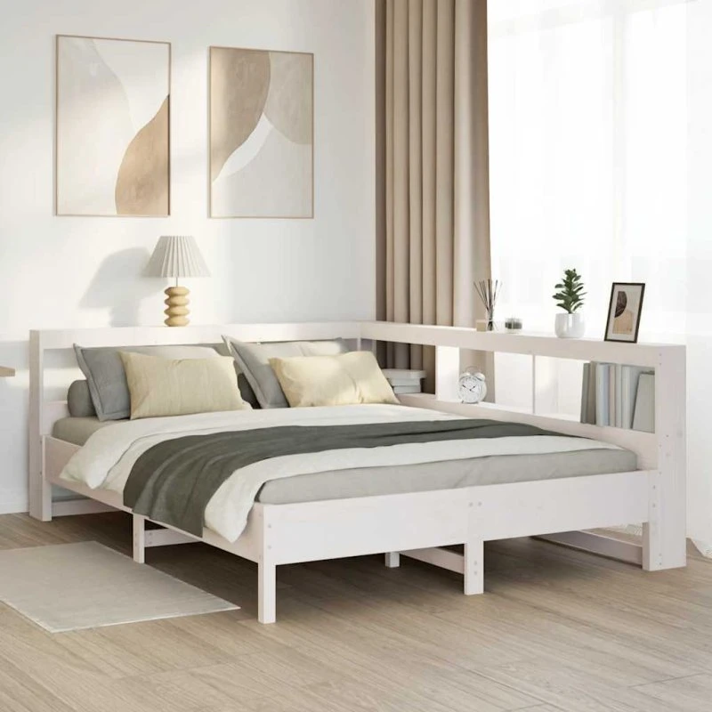 vidaXL seng 140x190 cm fyrretræ hvid med reol