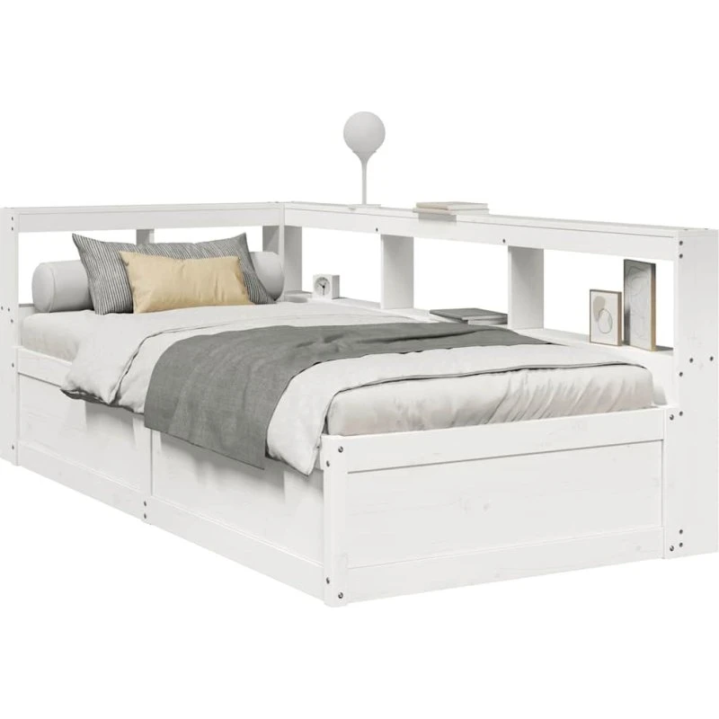 vidaXL seng 90x200 cm hvid fyrretræ med reol