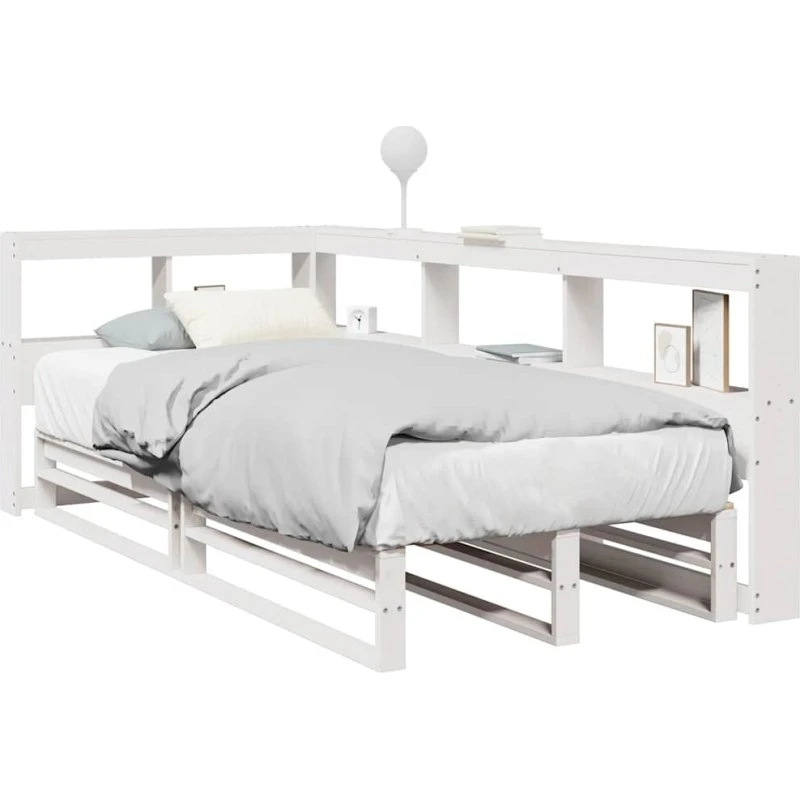 vidaXL seng med reol 90x200 cm hvid fyrretræ