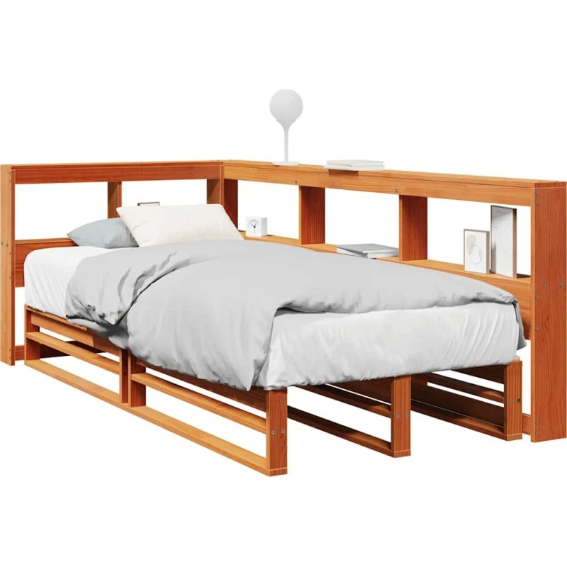 vidaXL seng med reol 90x200 cm fyrretræ gyldenbrun