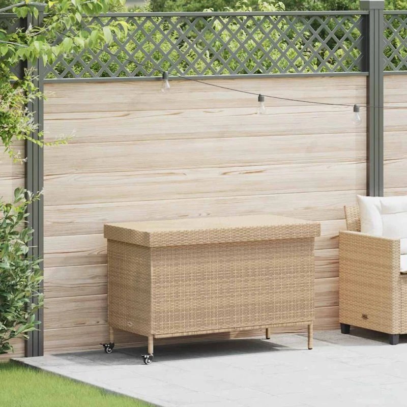 vidaXL Opbevaringsboks med Hjul 110x55x73 cm PolyRattan Beige