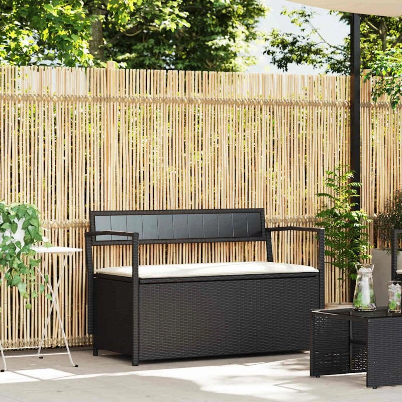vidaXL opbevaringsbænk med hynde polyrattan sort