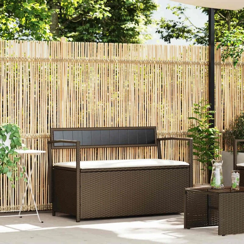 vidaXL opbevaringsbænk med hynde polyrattan brun