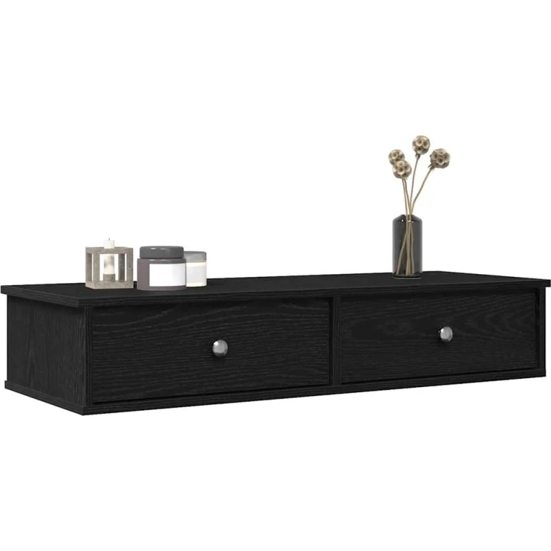vidaXL Væghylde med Skuffer 100x37,5x19 cm Sort Konstrueret Træ