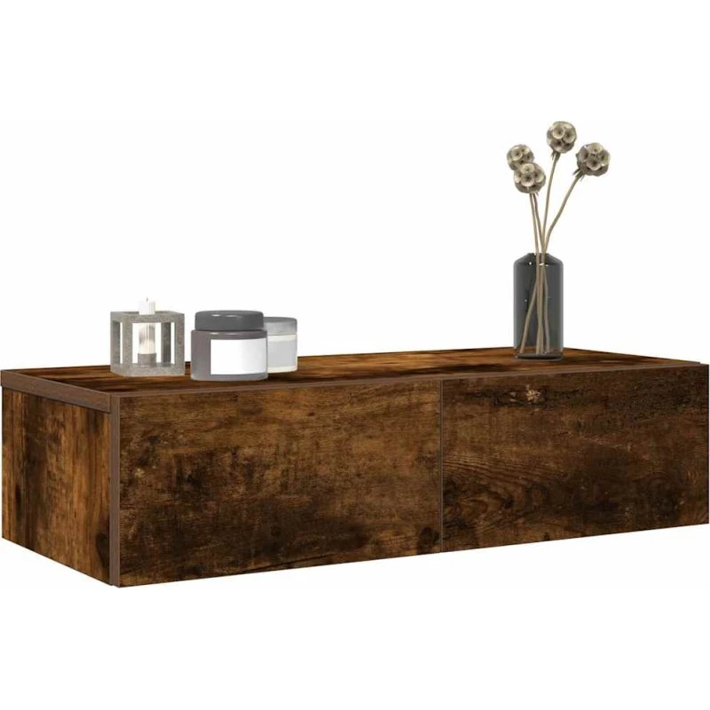 vidaXL Væghylde med Skuffer 60x26,5x15 cm Røget Eg