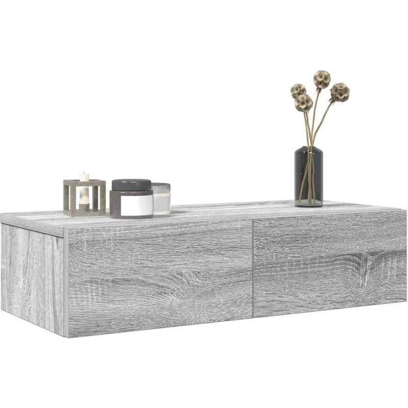 vidaXL Væghylde med Skuffer 60x26,5x15 cm Grå Sonoma-Eg