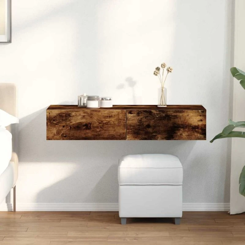 vidaXL Væghylde med Skuffer 100x36x19 cm Røget Eg
