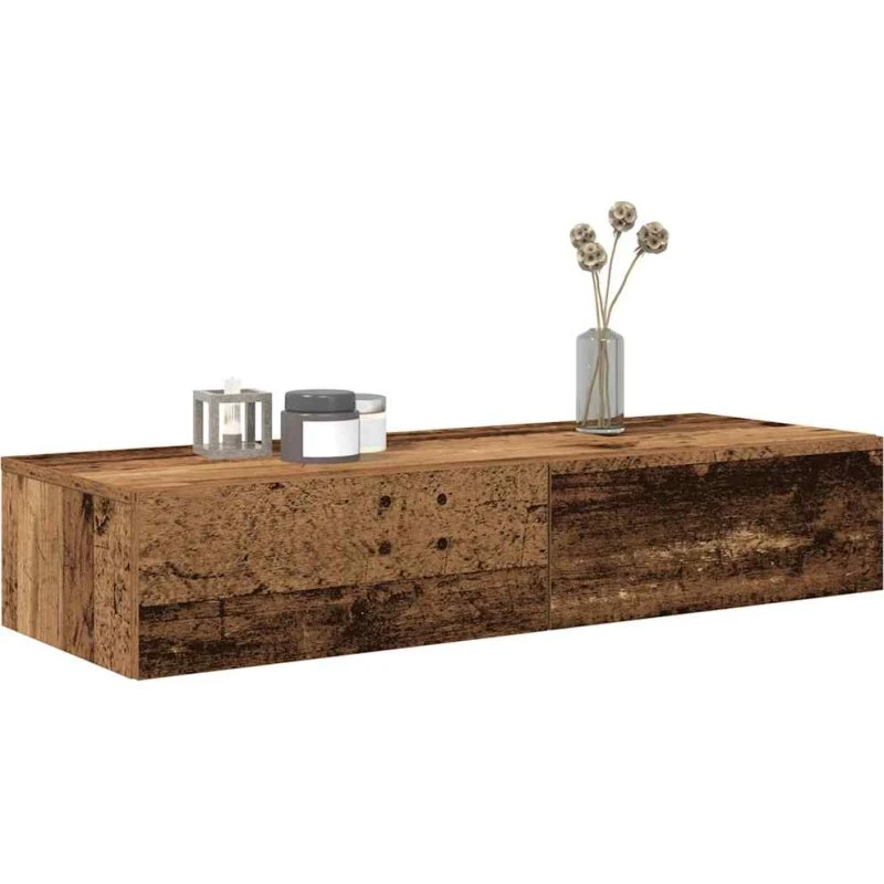 vidaXL Væghylde med Skuffer 100x36x19 cm Konstrueret Træ Antikt Træ