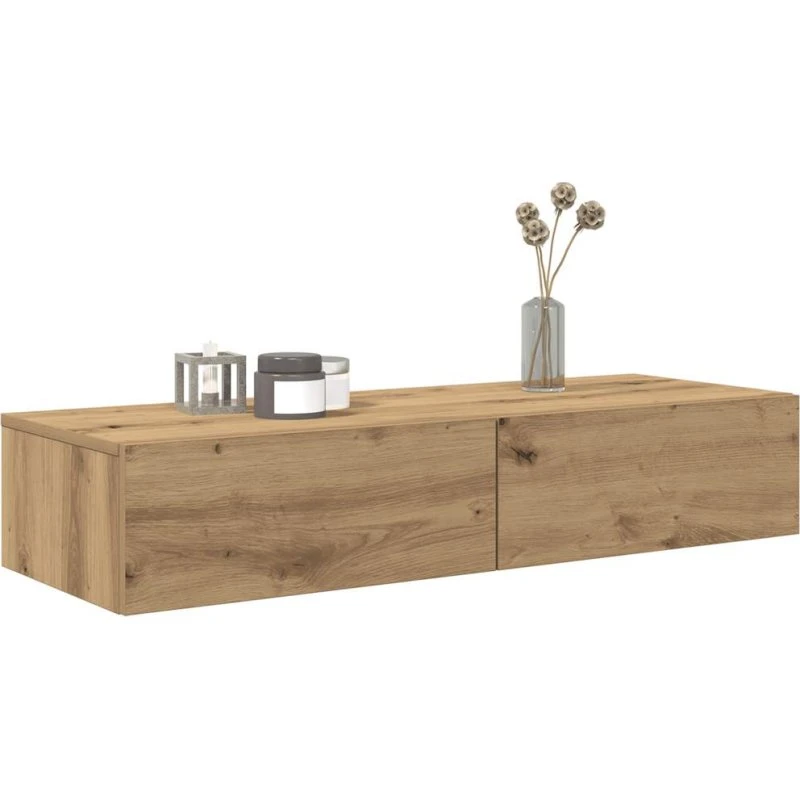 vidaXL Væghylde med Skuffer 100x36x19 cm Konstrueret Træ Egetræsfarve
