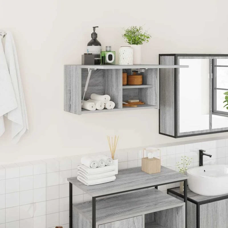 vidaXL Væghængt Badeværelsesskab 60x25x30 cm Grå Sonoma-Eg