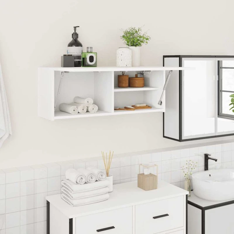 vidaXL Væghængt badeværelsesskab 80x25x30 cm hvid konstrueret træ