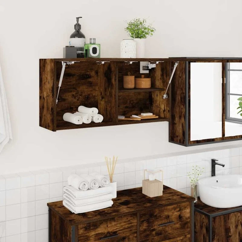 vidaXL Væghængt Badeværelsesskab 80x25x40 cm Røget Eg