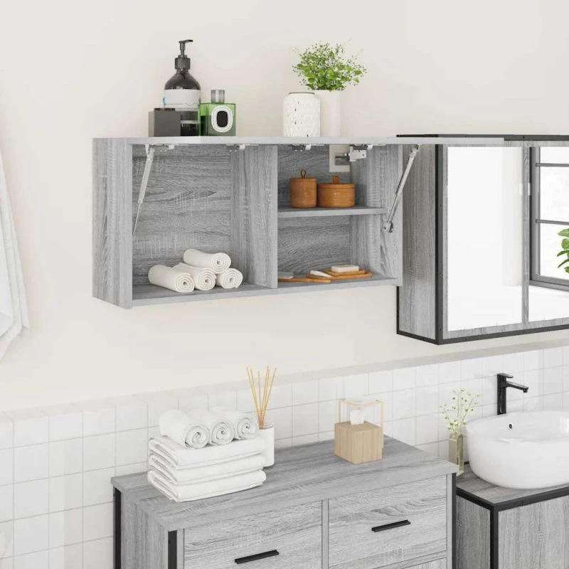 vidaXL Væghængt Badeværelsesskab 80x25x40 cm Grå Sonoma-Eg Konstrueret Træ