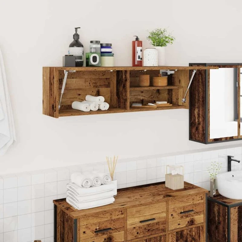 vidaXL Væghængt Badeværelsesskab 100x25x30 cm Konstrueret Træ, Gammelt Træ