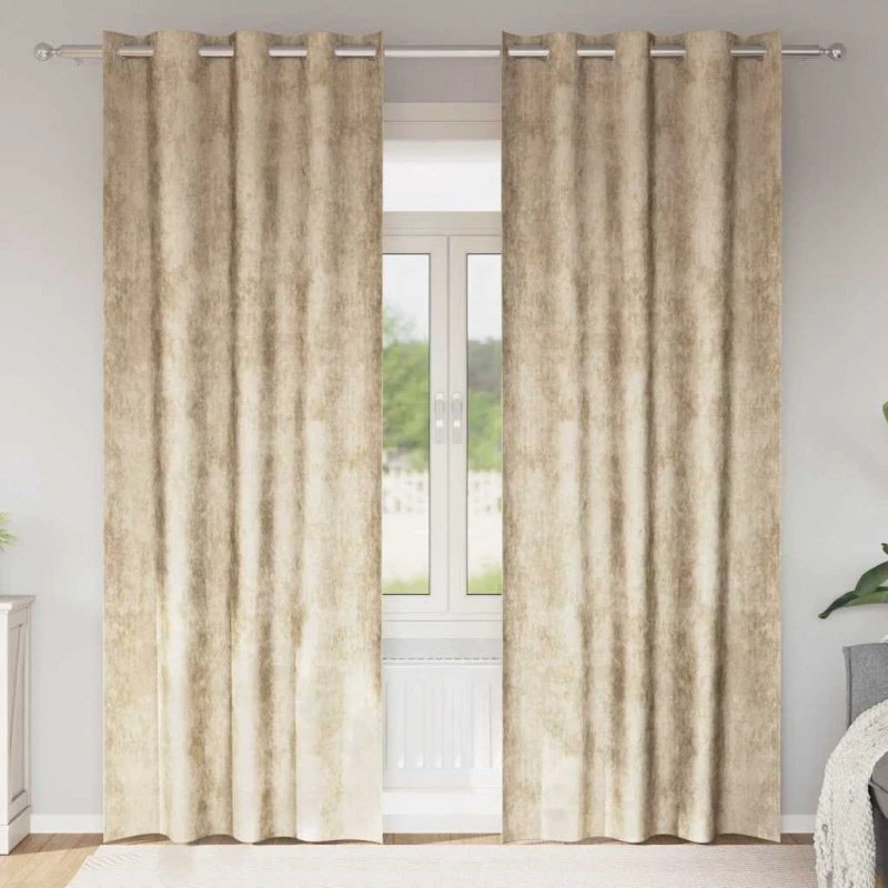 vidaXL Velour Gardiner 2 stk Creme 225 x 140 cm