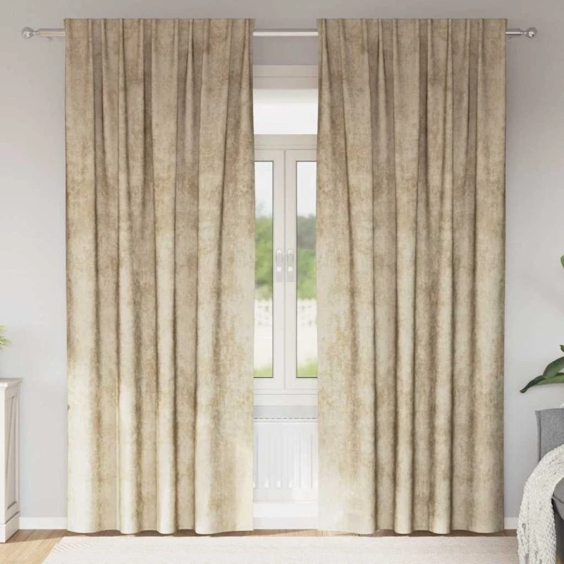 vidaXL Velour Gardiner 2 stk Creme 260 x 140 cm