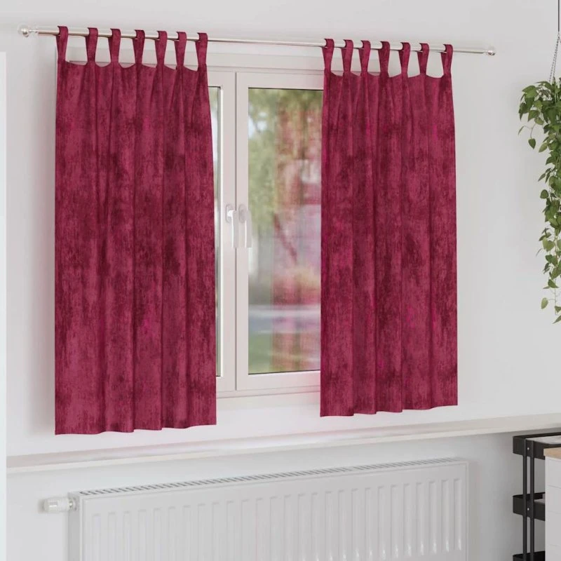vidaXL Velour Gardiner 2 stk Vinrød 175 x 140 cm