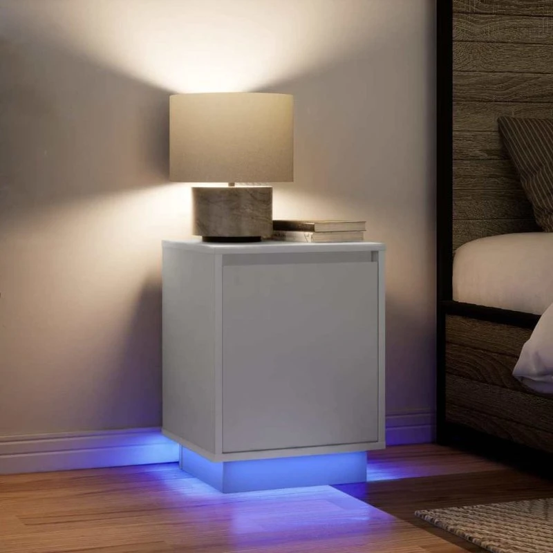 vidaXL Sengeskabe 2 stk. med LED-lys 38x34x50 cm hvid