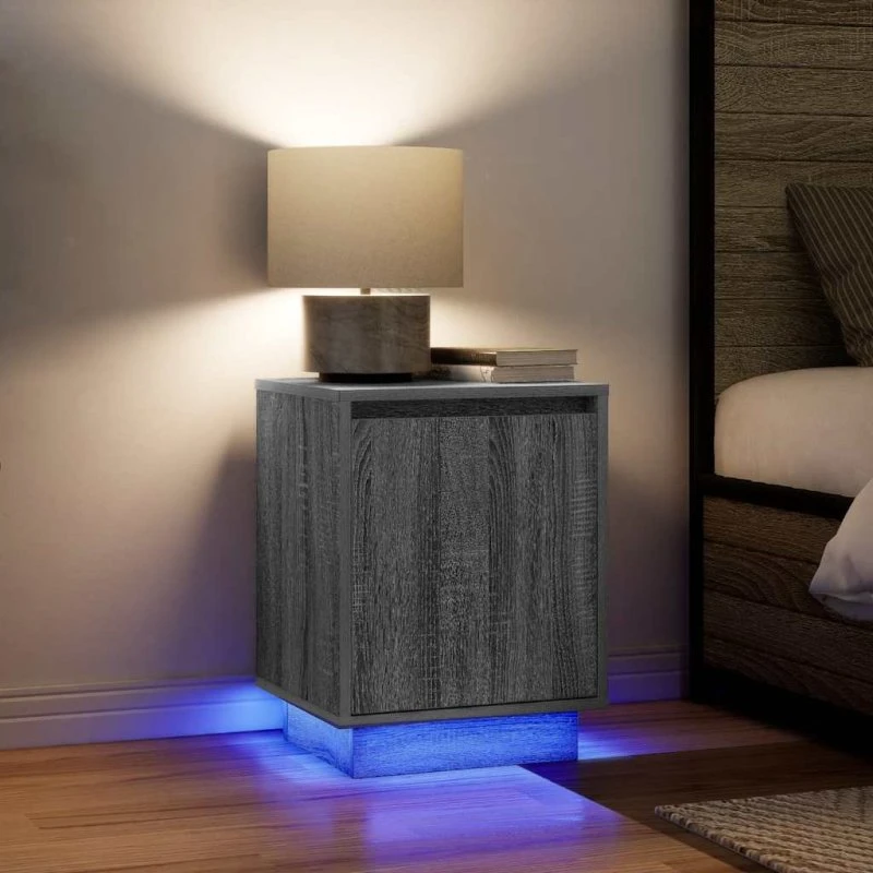 vidaXL Sengeskabe 2 stk. med LED-lys 38x34x50 cm grå sonoma-eg
