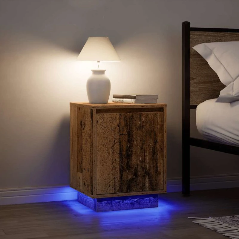 vidaXL Sengeskabe 2 stk. med LED-lys 38x34x50 cm gammelt træ-look