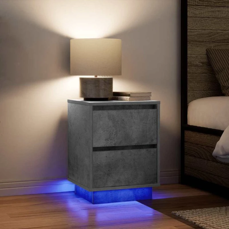 vidaXL Sengeborde 2 stk. med LED-lys 38x34x50 cm betongrå