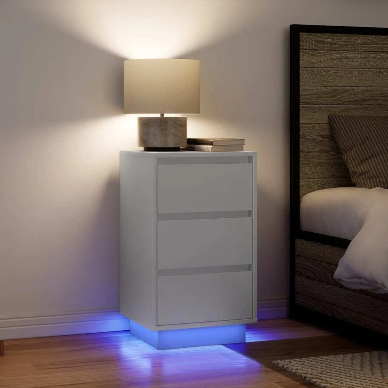 vidaXL Sengeskab med LED-lys 38x34x65 cm hvid