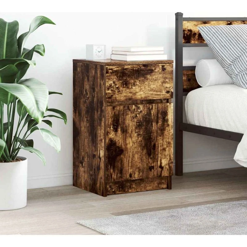 vidaXL Sengebord 39x35x65 cm røget egetræsfarve konstrueret træ