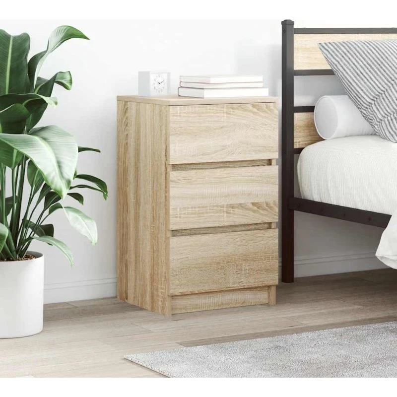 vidaXL Sengeborde med 3 Skuffer 39x35x65 cm Sonoma-Eg