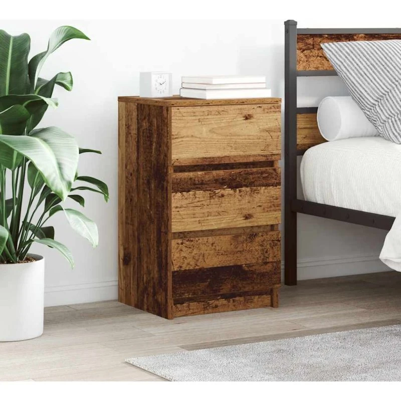 vidaXL Sengebord med 3 Skuffer 39x35x65 cm Gammelt Træ-look
