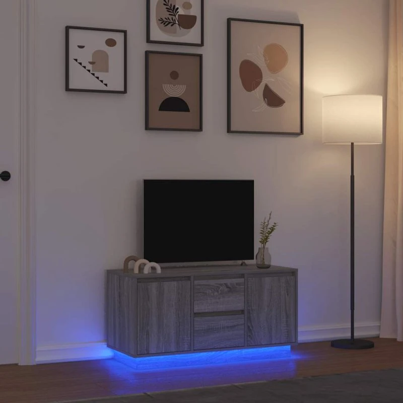 vidaXL tv-bord med LED-lys 100x41x50 cm grå sonoma-eg