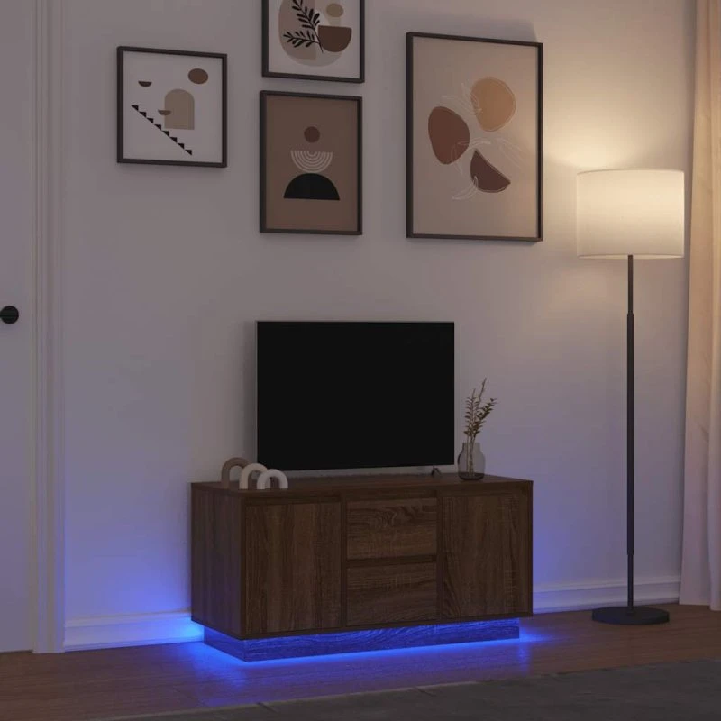 vidaXL tv-bord med LED-lys 100x41x50 cm brun egetræ