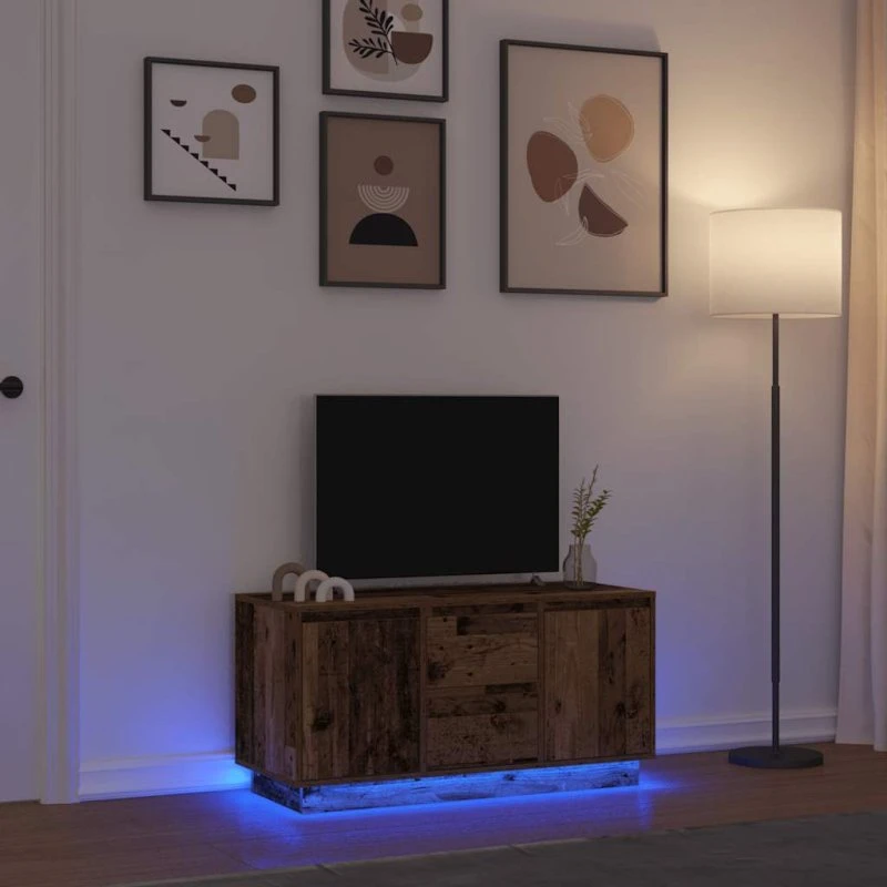 vidaXL tv-bord med LED-lys 100x41x50 cm antikt træ