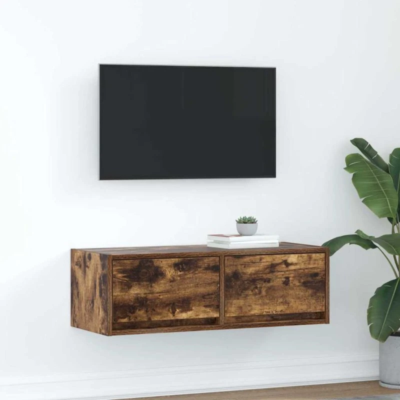 vidaXL Væghængt tv-bord 80x31x25,5 cm røget egetræ