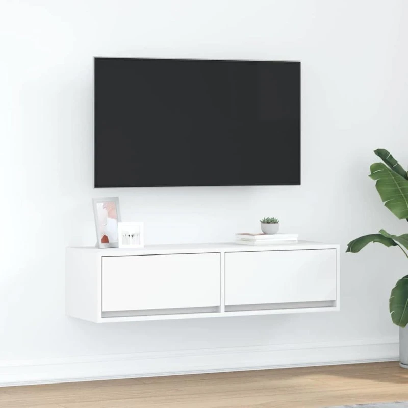 vidaXL TV-skab med skuffe Hvid 100 x 31 x 25,5 cm Konstrueret træ