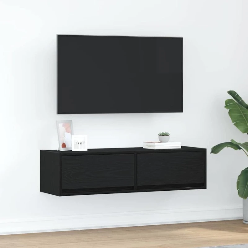 vidaXL TV-skab med skuffe, sort eg, 100 x 31 x 25,5 cm, konstrueret træ