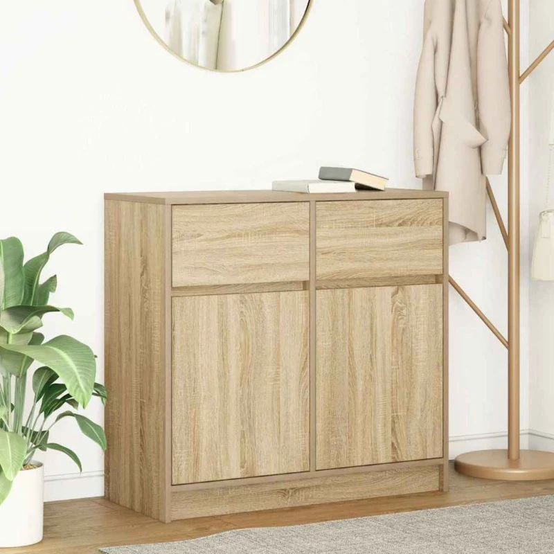 vidaXL Skænk med Skuffe 80x34x76 cm Konstrueret Træ Sonoma-Eg