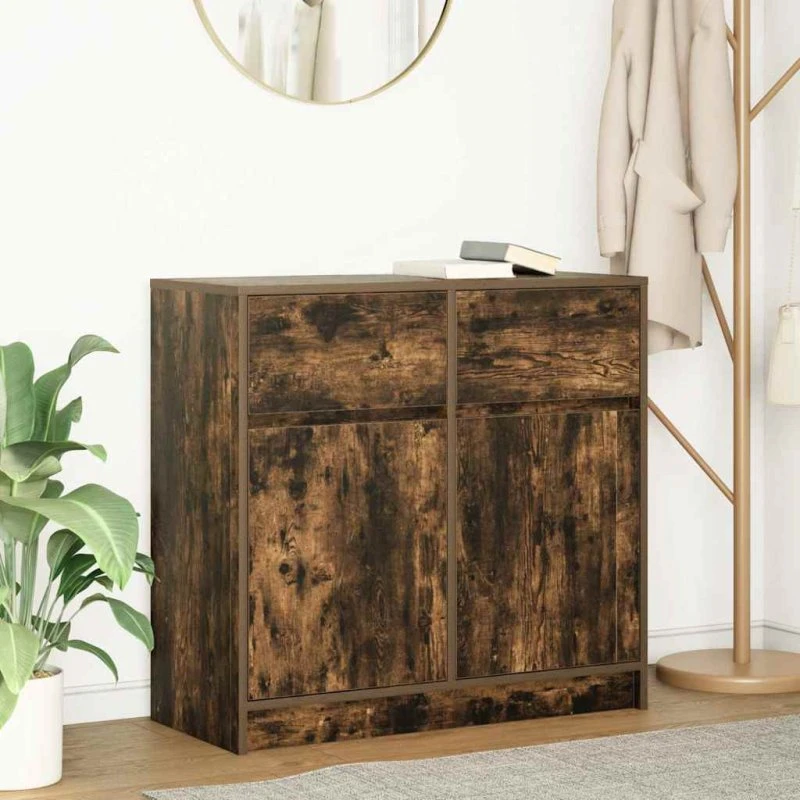 vidaXL Skænk med Skuffe 80x34x76 cm Røget Egetræ