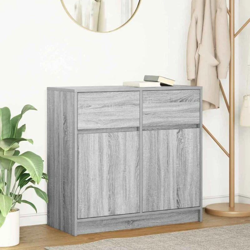 vidaXL Skænk med Skuffe 80x34x76 cm Grå Sonoma-Eg
