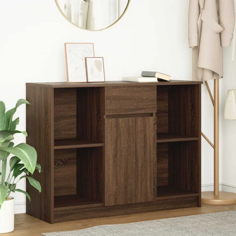 vidaXL Skænk med Skuffe 101x35x76 cm Brun Egetræ