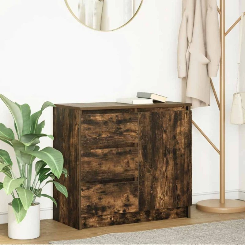 vidaXL Skænk med Skuffe 71x35x65 cm Røget Egetræ