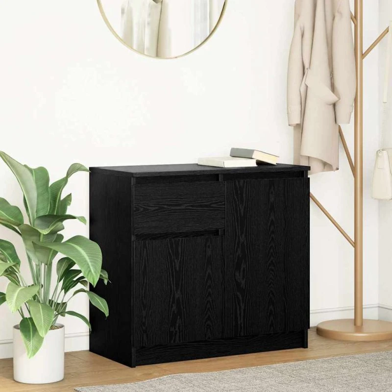 vidaXL Skænk med Skuffe 71x35x65 cm Sort Egetræ