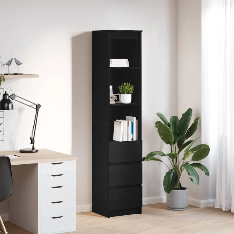 vidaXL Højskab 37,5x35x180 cm Konstrueret Træ Sort