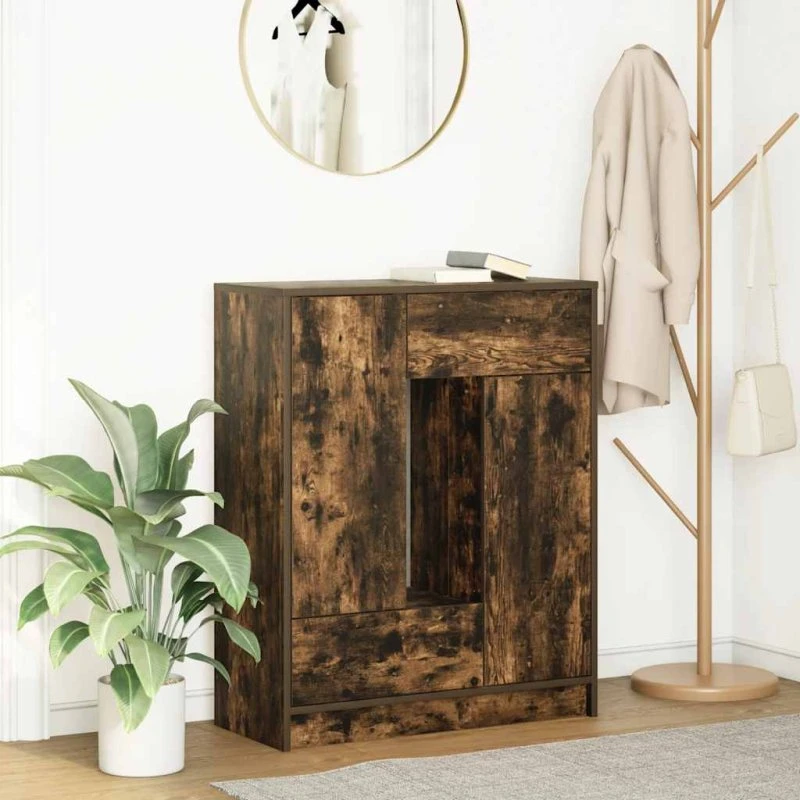 vidaXL Skænk med Skuffer og Låger 73x31x90 cm Røget Egetræ