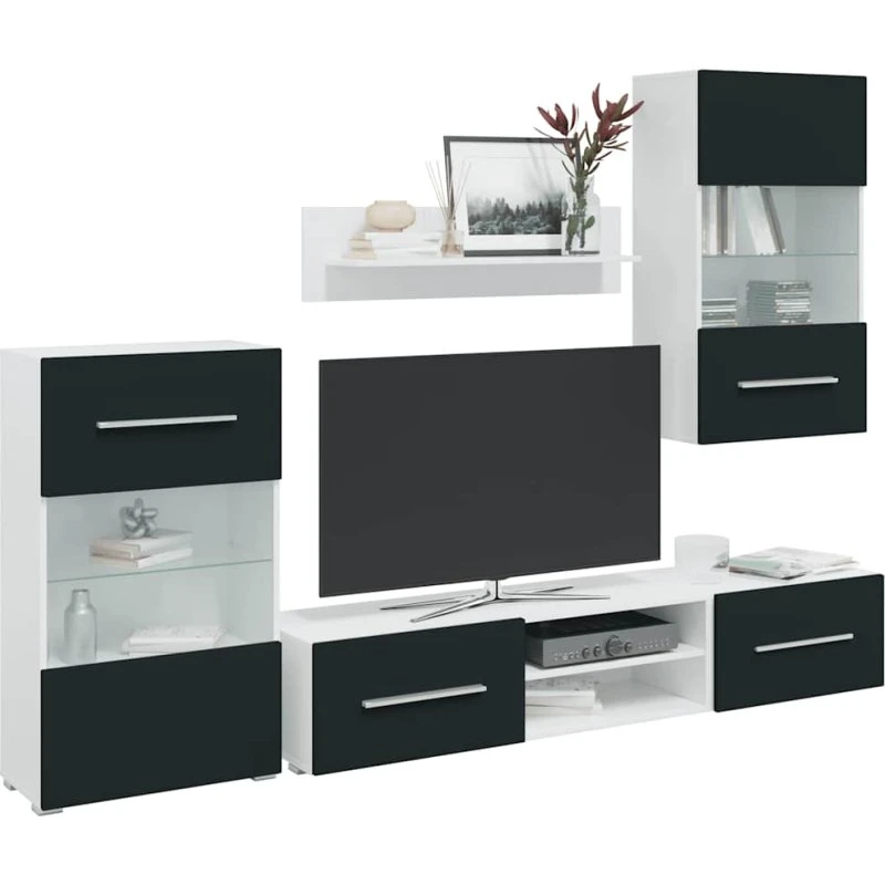 vidaXL TV-skabe i 5 dele med LED-belysning, konstrueret træ, matt indigo