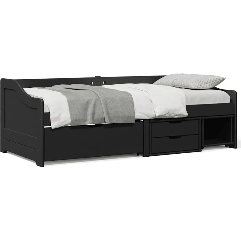 vidaXL Irun Sort 90x200 cm Daybed med 3 Skuffer i Massivt Fyrretræ