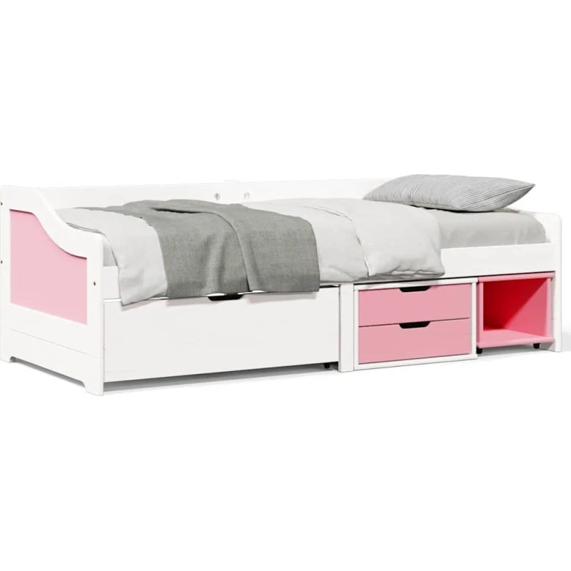 vidaXL Irun Daybed 90x200 cm hvid & lyserød med tre skuffer