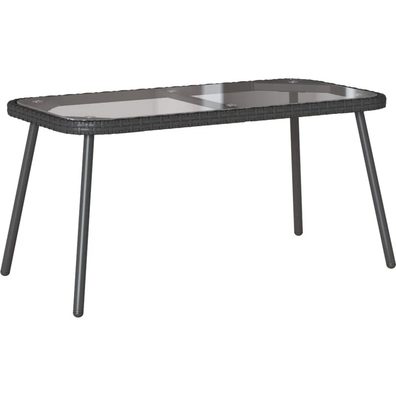 vidaXL Sofabord Sort 90 x 45 x 43 cm Poly Rattan og Glas