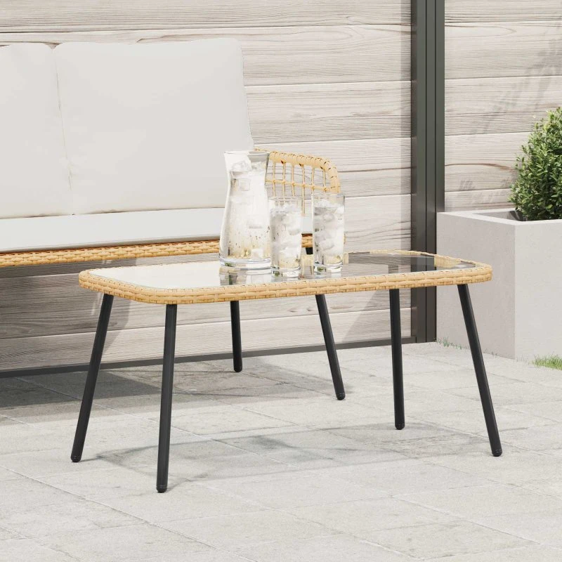 vidaXL Sofabord Brun og Sort 90 x 45 x 43 cm Polyrattan og Glas